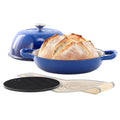 MegaChef 6 Quart Enameled Cast Iron Bread Pot in Blue with Baking Mat-0