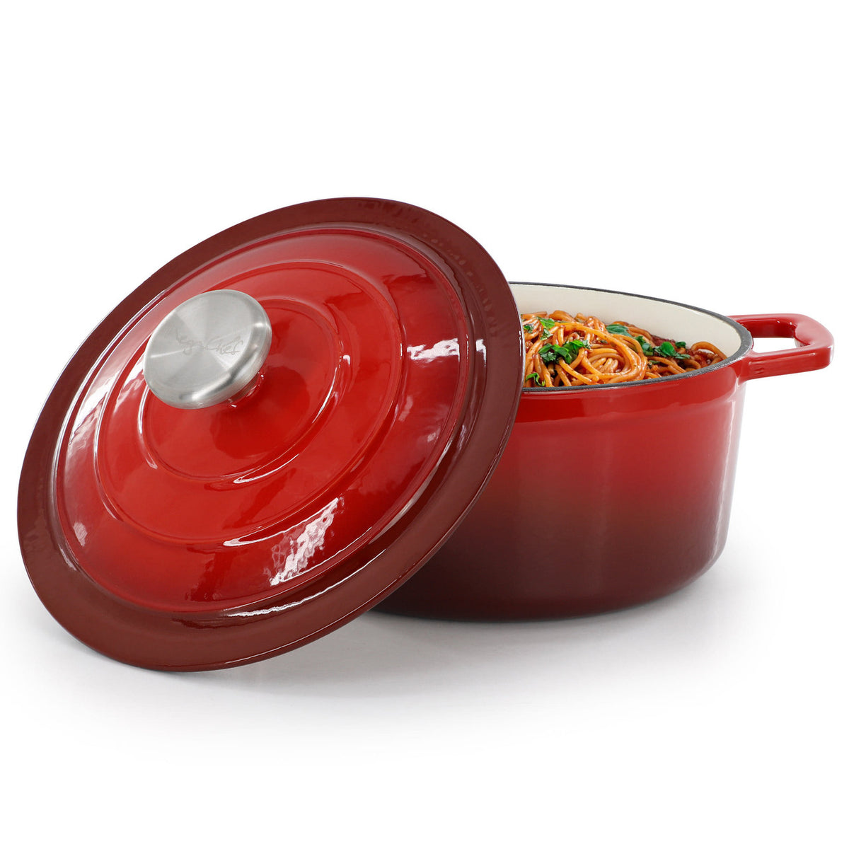 MegaChef 2.7 Quart Round Enameled Cast Iron Casserole in Gradient Red-0