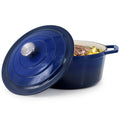 MegaChef 5 Quarts Round Enameled Cast Iron Casserole with Lid in Gradient Dark Blue-0