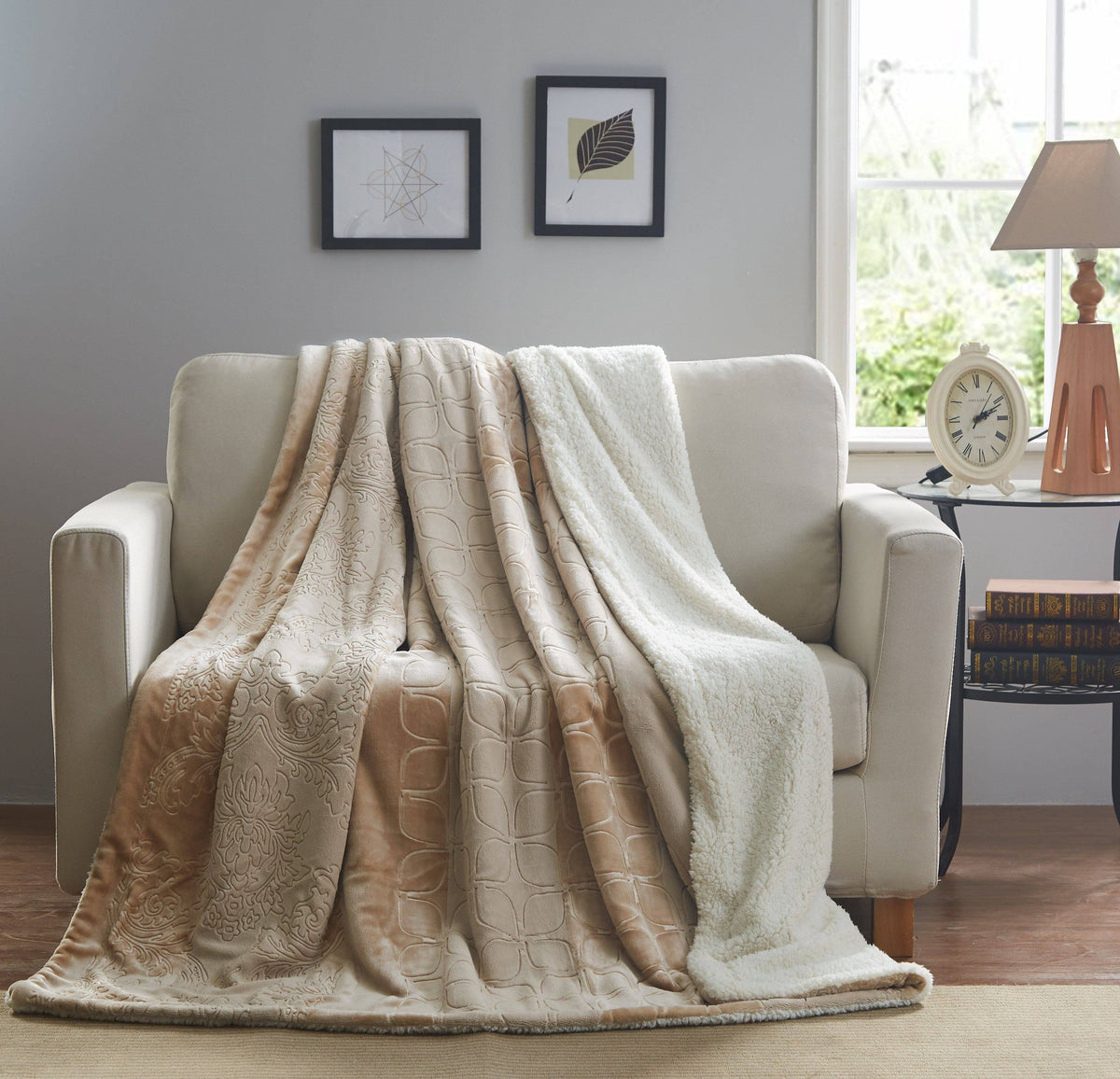 Tache Embossed Bubbly Champagne Beige Sherpa Throw Blanket (TA62088)-5