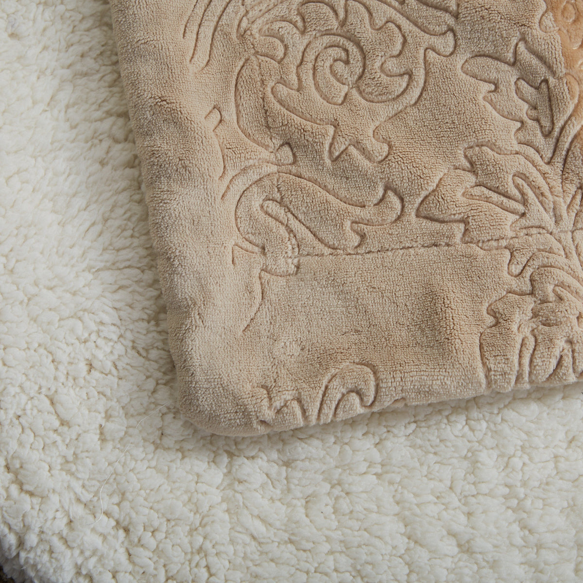 Tache Embossed Bubbly Champagne Beige Sherpa Throw Blanket (TA62088)-4