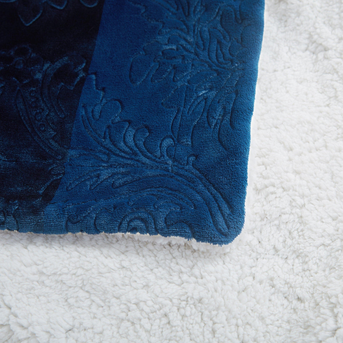 Tache Solid Embossed Cozy Night Blue Sherpa Throw Blanket-3