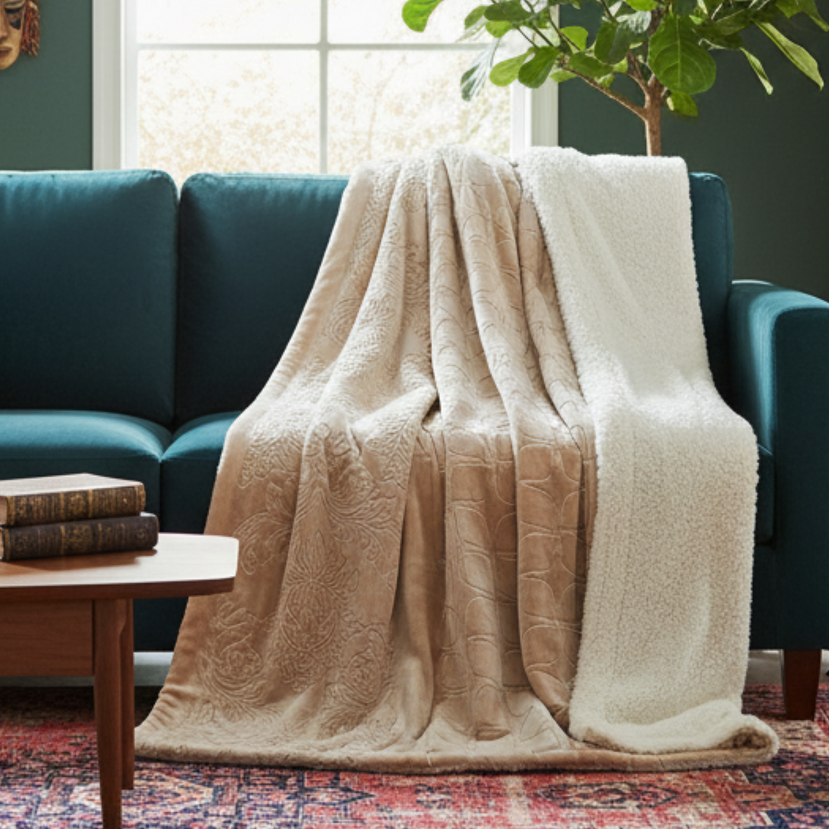 Tache Embossed Bubbly Champagne Beige Sherpa Throw Blanket (TA62088)-0